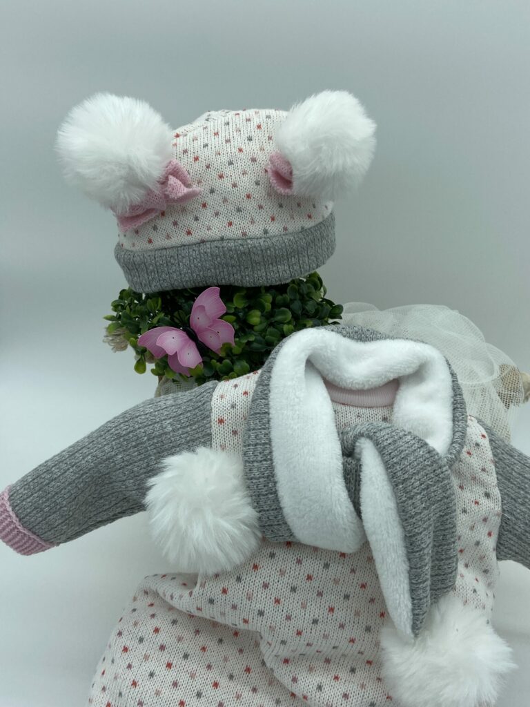 ROPA PARA MUÑECAS PELELE LANA+GORRO+BUFANDA+PATUCO ROSA
