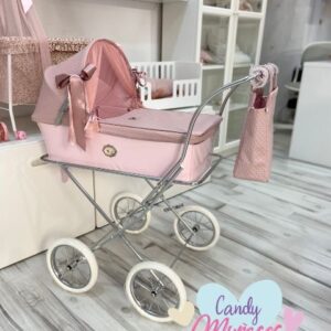 Coche de capota rosa para muñecas de 78 cm de altura manillar fabricado en España con bolso - SWEET LOVE