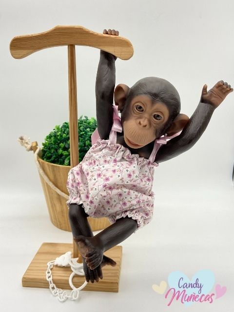 Bebé Chimp Ranita Flores Rosa