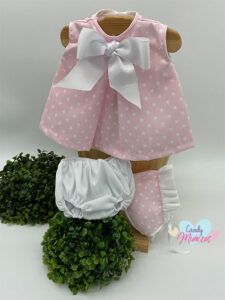Ropa Para Muñecas Jesusito 2 pzas, Rosa Estrellas Blancas