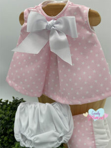 Ropa Para Muñecas Jesusito 2 pzas, Rosa Estrellas Blancas