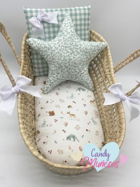 Capazo Palma Para Muñecas y Muñecos 50 cm Estampado Verde - Imagen 2