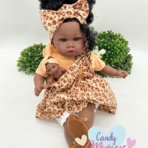Muñeca de cuerpo de tela de 45 cm con bebé fabricada en España - ÁFRICA