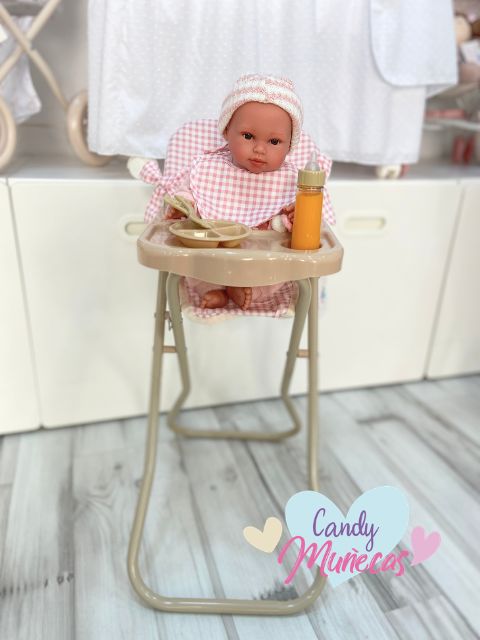 Trona para muñecas rosa vichy con babero - Imagen 2