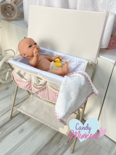Bañera cambiador plegable para muñecas vichy rosa - Imagen 2