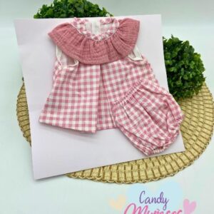 Ropa para muñecas de 36-38 cm fabricada en España - CUADROS VICHY ROSA