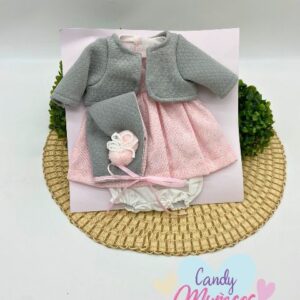 Ropa para muñecas de 36-38 cm fabricada en España - CONJUNTO ROSA Y GRIS