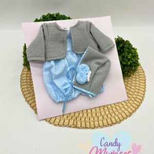 Ropa para muñecas de 36-38 cm fabricada en España - CONJUNTO CELESTE Y GRIS