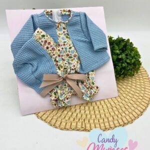 Ropa para muñecas de 36-38 cm fabricada en España - CONJUNTO CELESTE ESTAMPADO