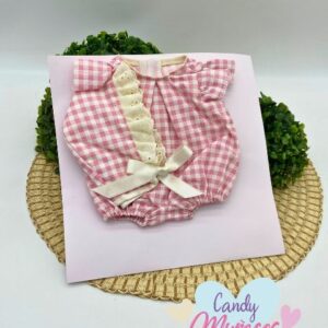 Ropa para muñecas de 36-38 cm fabricada en España - PELELE CUADROS VICHY ROSA