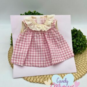 Ropa para muñecas de 36-38 cm fabricada en España - VESTIDO CUADROS VICHY ROSA