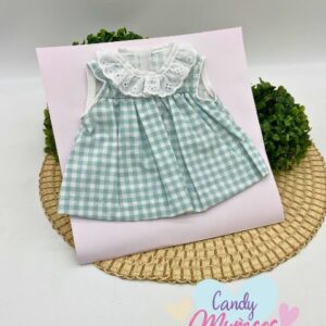 Ropa para muñecas de 36-38 cm fabricada en España - VESTIDO CUADROS VICHY VERDE