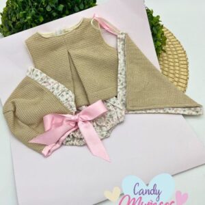 Ropa para muñecas de 40-45 cm fabricada en España - CONJUNTO CAMEL Y ROSA