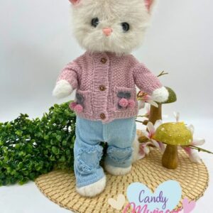Bebé gata peluche de 40 cm - CHAQUETA ROSA PANTALÓN VAQUERO