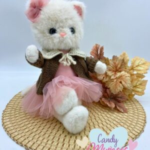 Bebé gata peluche de 40 cm - VESTIDO TULL ROSA CHAQUETA MARRÓN