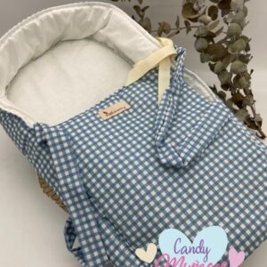 Capazo De Tela Para Muñecos Vichy Azul