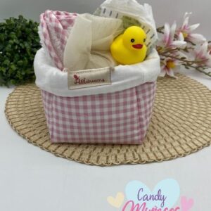 Cesta Baño Para Muñecas y Muñecos Vichy Rosa